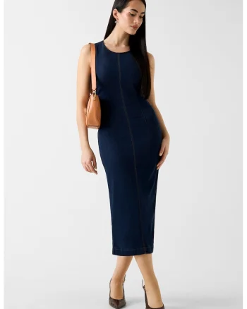 Rochie din amestec de lyocell cu slit pe partea din spate, Bleumarin