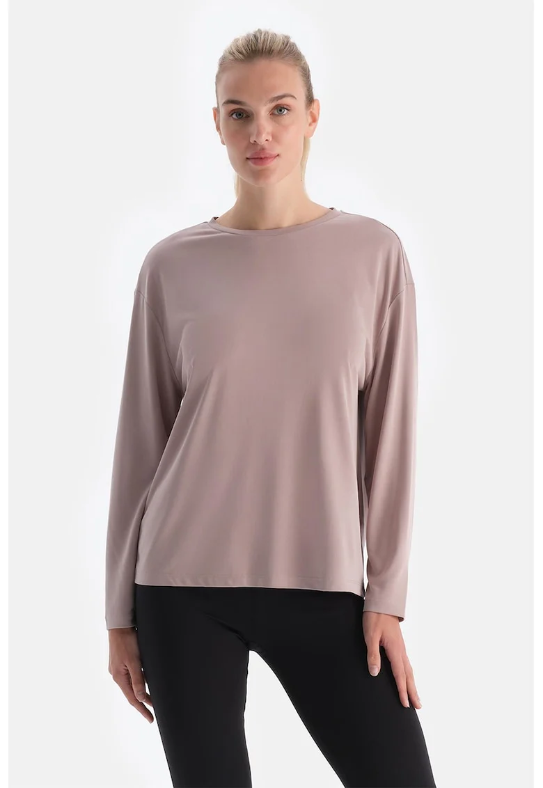 Bluza din amestec de modal cu decolteu la baza gatului, Lila pal
