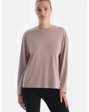 Bluza din amestec de modal cu decolteu la baza gatului, Lila pal
