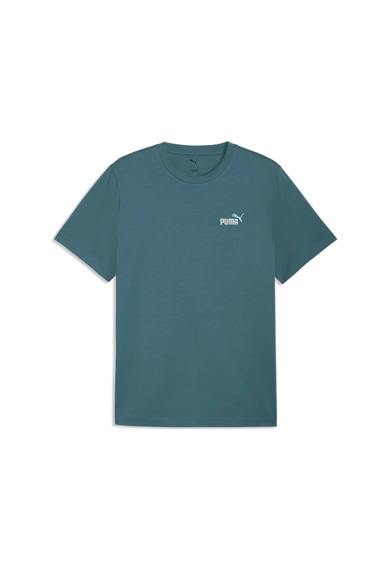 Tricou de bumbac cu decolteu la baza gatului si logo brodat Essentials 2, Alb/Turcoaz/Albastru petrol