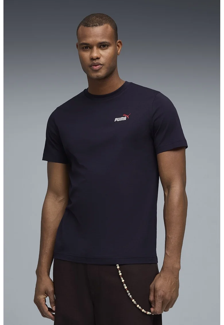 Tricou de bumbac cu decolteu la baza gatului si logo brodat Essentials 2, Rosu/Alb/Violet aubergine