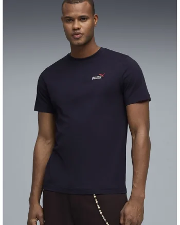 Tricou de bumbac cu decolteu la baza gatului si logo brodat Essentials 2, Rosu/Alb/Violet aubergine