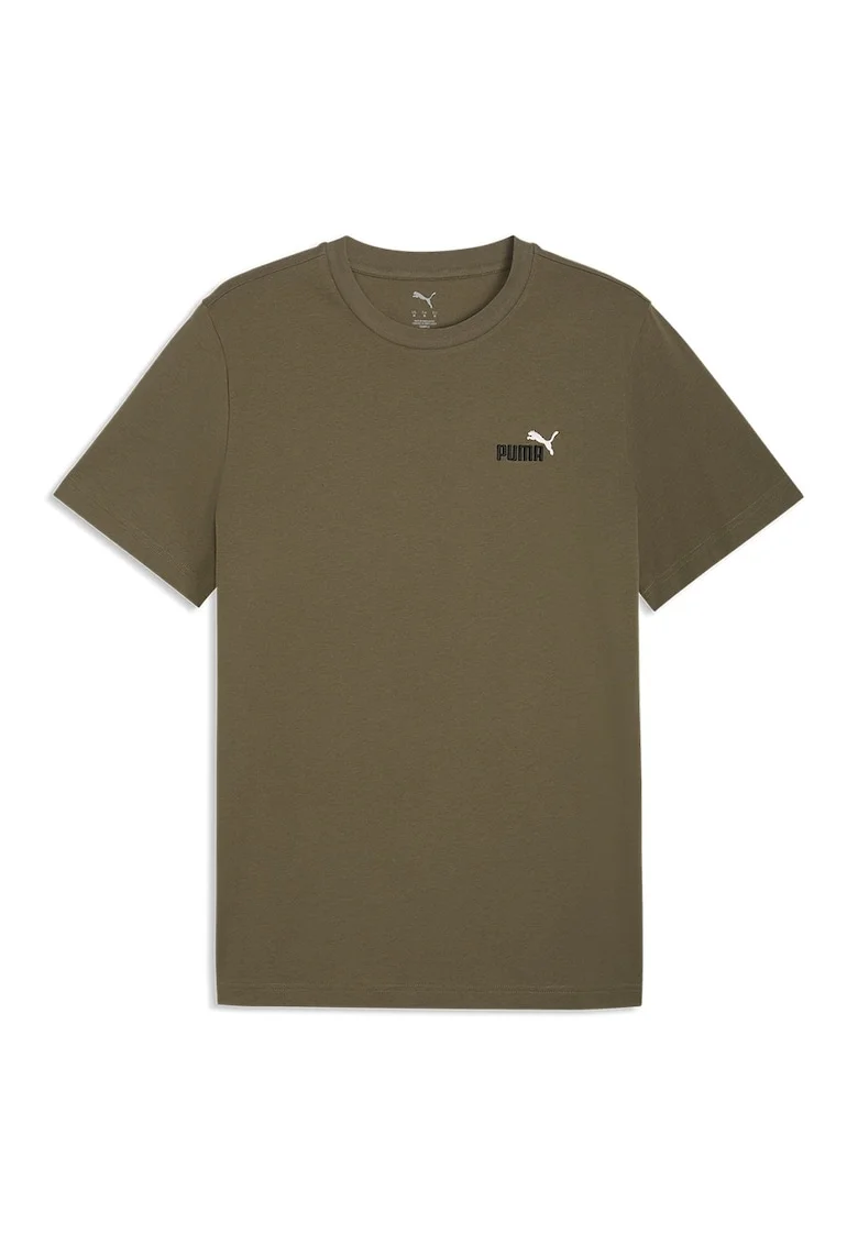Tricou de bumbac cu decolteu la baza gatului si logo brodat Essentials 2, Kaki inchis