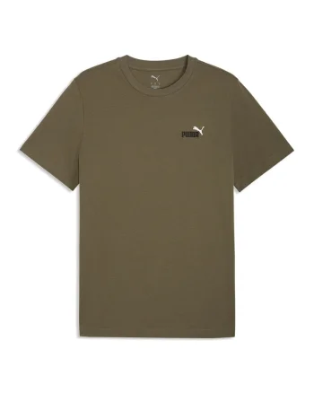 Tricou de bumbac cu decolteu la baza gatului si logo brodat Essentials 2, Kaki inchis