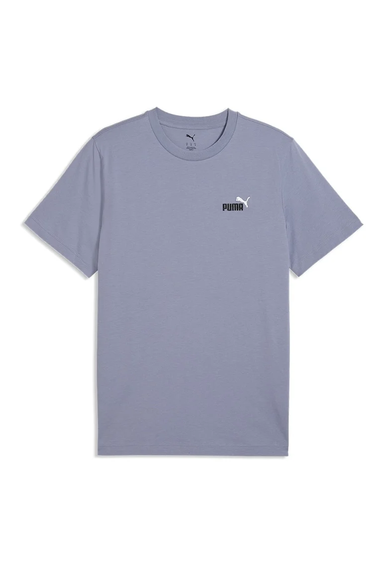 Tricou de bumbac cu decolteu la baza gatului si logo brodat Essentials 2, Gri