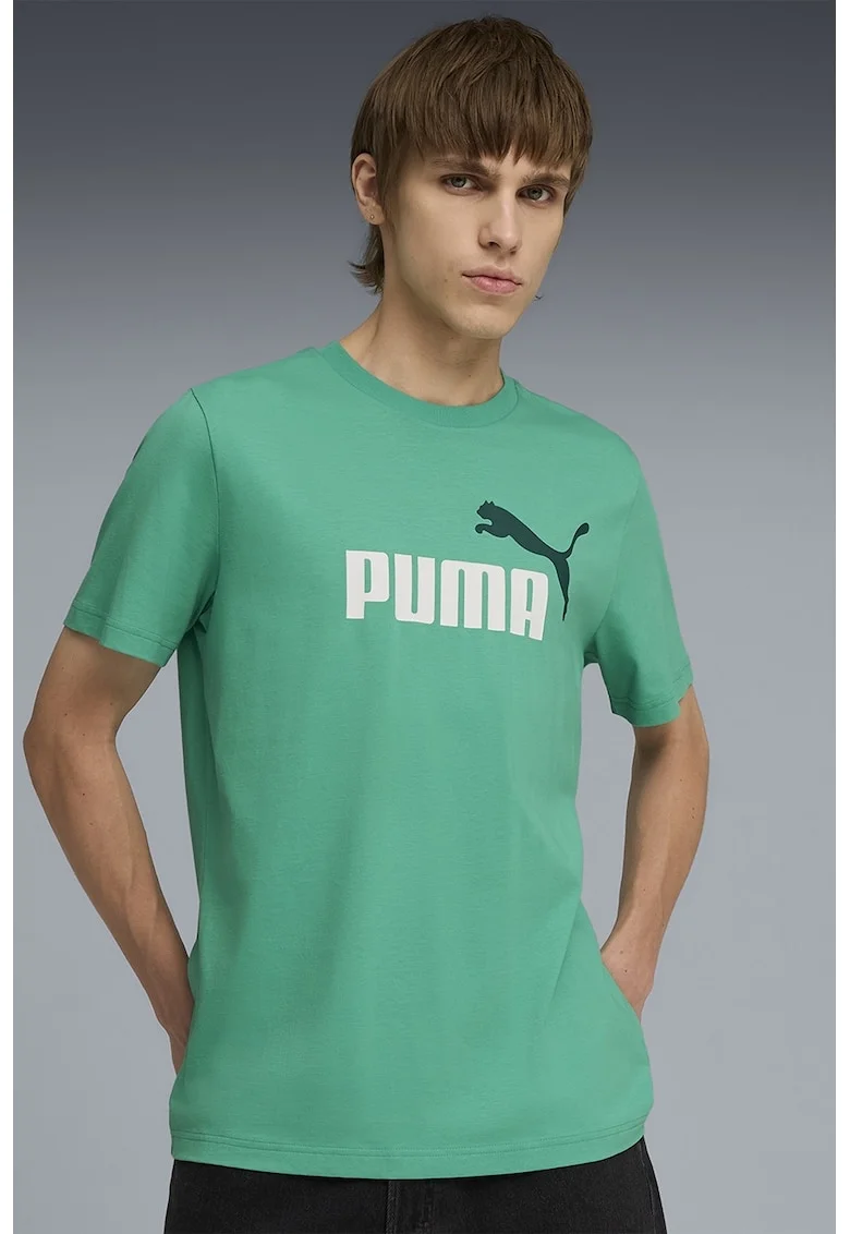 Tricou cu decolteu la baza gatului si imprimeu logo Essentials 2, Alb/Verde irlandez