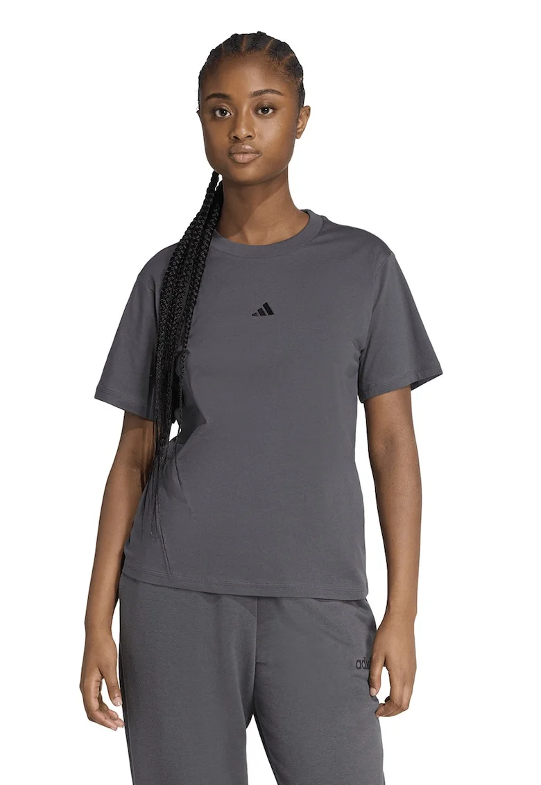 Tricou cu decolteu lrotund si logo discret, Negru/Gri