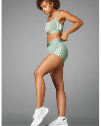 Pantaloni scurti cu talie inalta si logo pentru fitness, Alb optic/Verde sparanghel