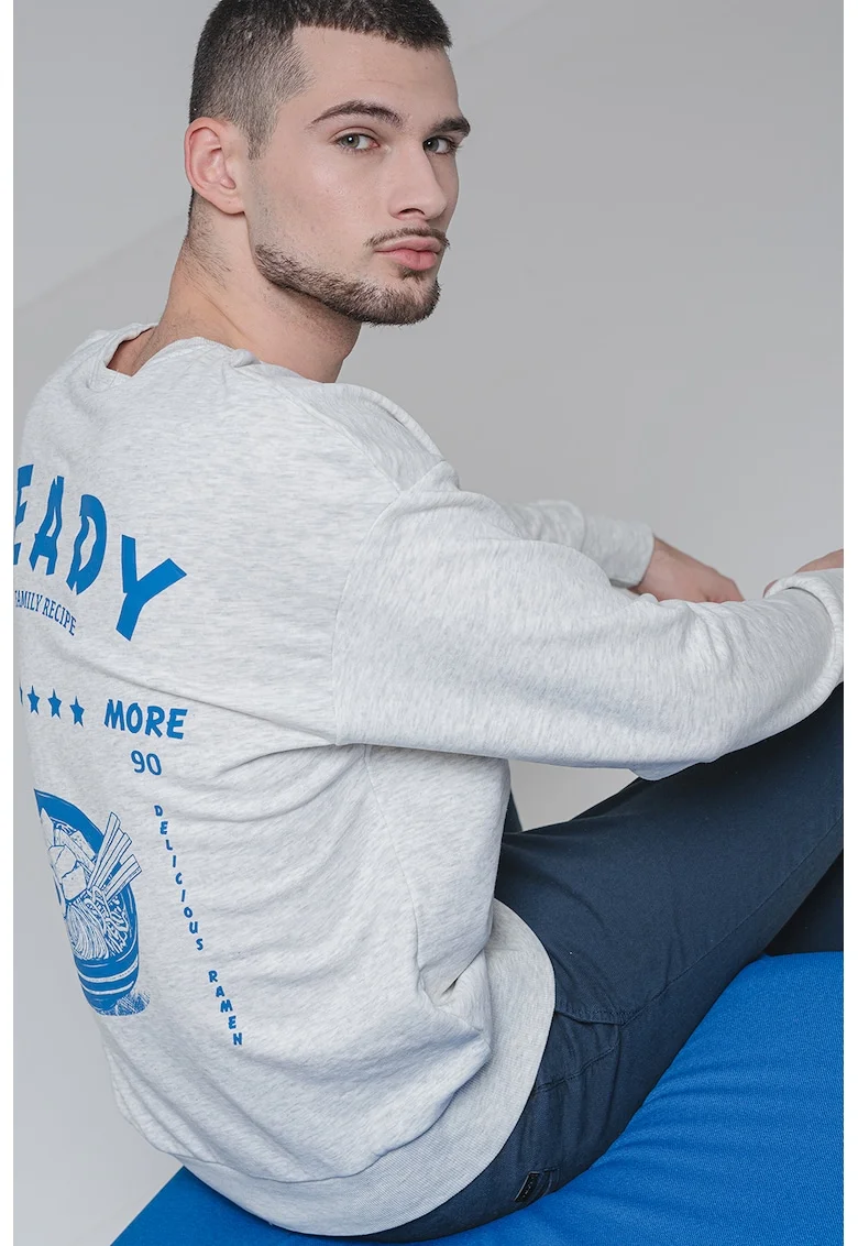Bluza de trening din amestec de bumbac cu imprimeu pe spate, Alb