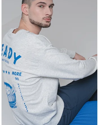 Bluza de trening din amestec de bumbac cu imprimeu pe spate, Alb