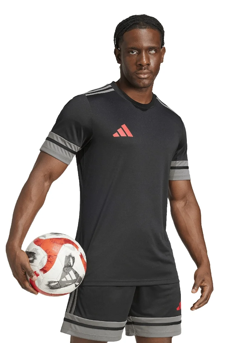 Tricou cu logo, pentru fotbal, Negru/Gri deschis