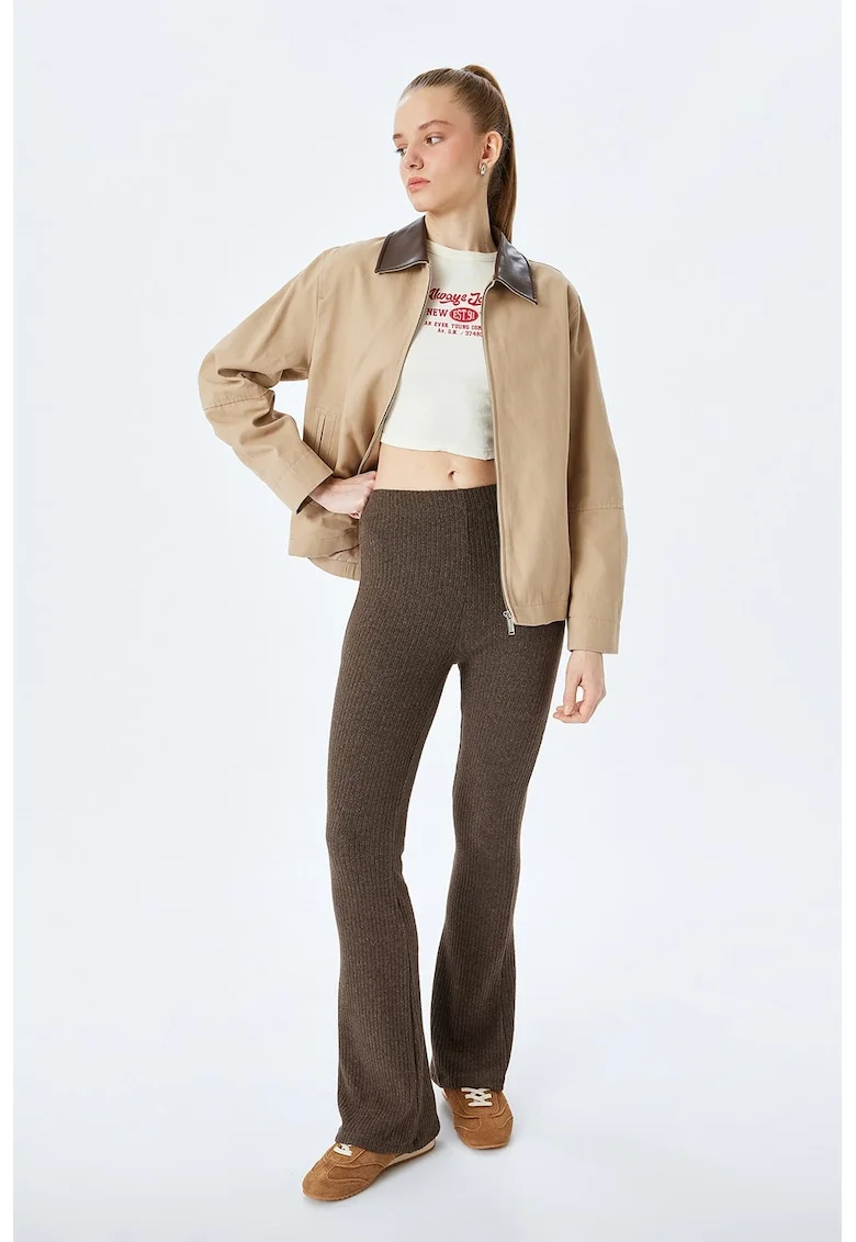 Pantaloni lungi cu model uni si croiala ampla, Maro inchis