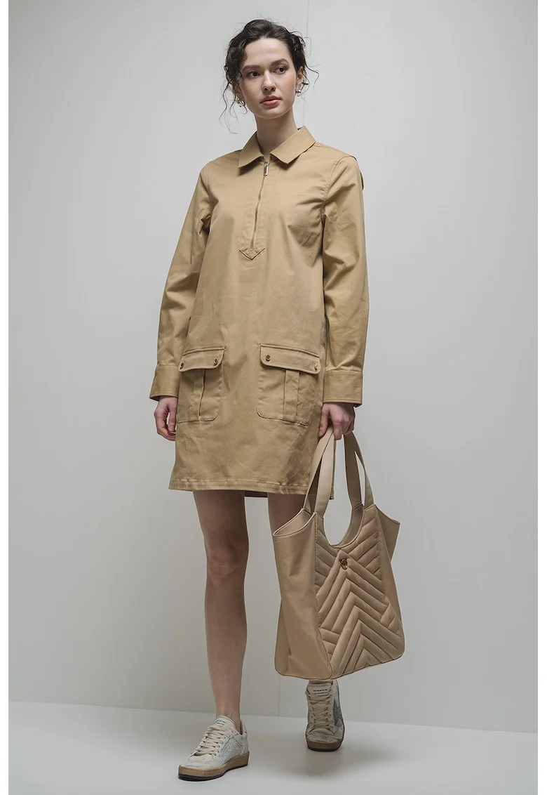 Rochie cu fenta cu fermoar, Maro camel