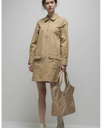 Rochie cu fenta cu fermoar, Maro camel