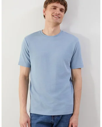 Tricou uni cu decolteu la baza gatului, Albastru pastel