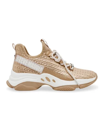 Pantofi sport cu talpa demi-wedge si aplicatii cu paiete, Maro inchis/Alb optic