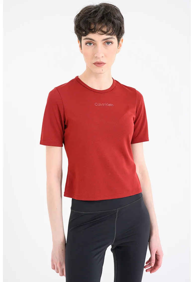Tricou crop pentru fitness, Caramiziu