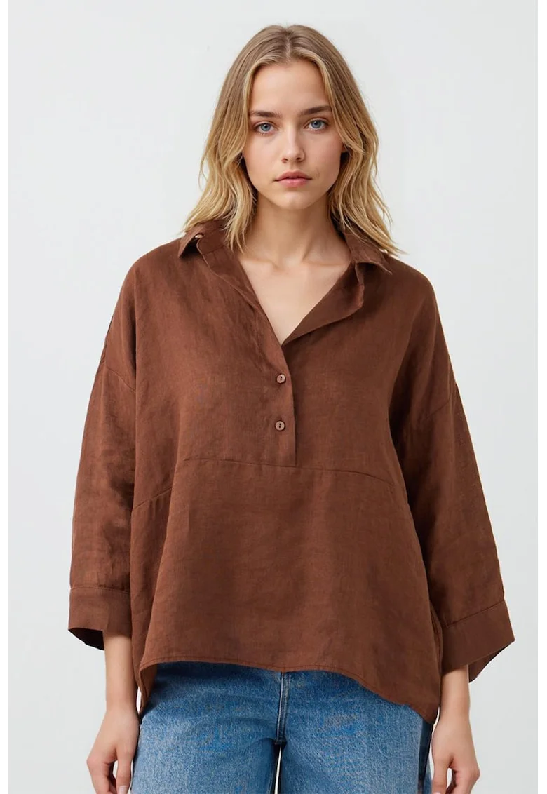Bluza supradimensionata de in cu maneci 3/4, Maro inchis