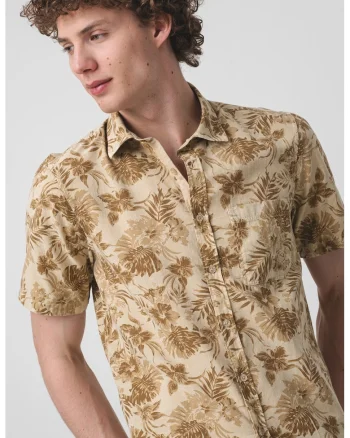 Camasa cu maneci scurte si imprimeu tropical, Maro camel