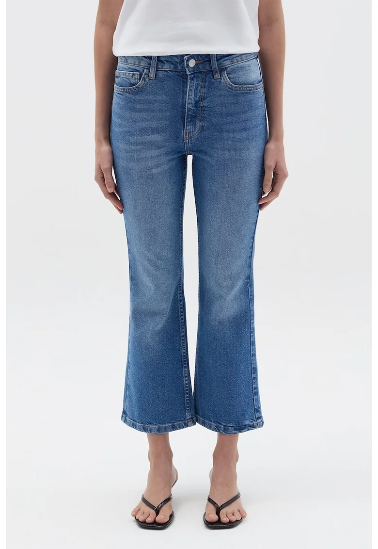 Blugi crop cu croiala kick-flared, Albastru petrol