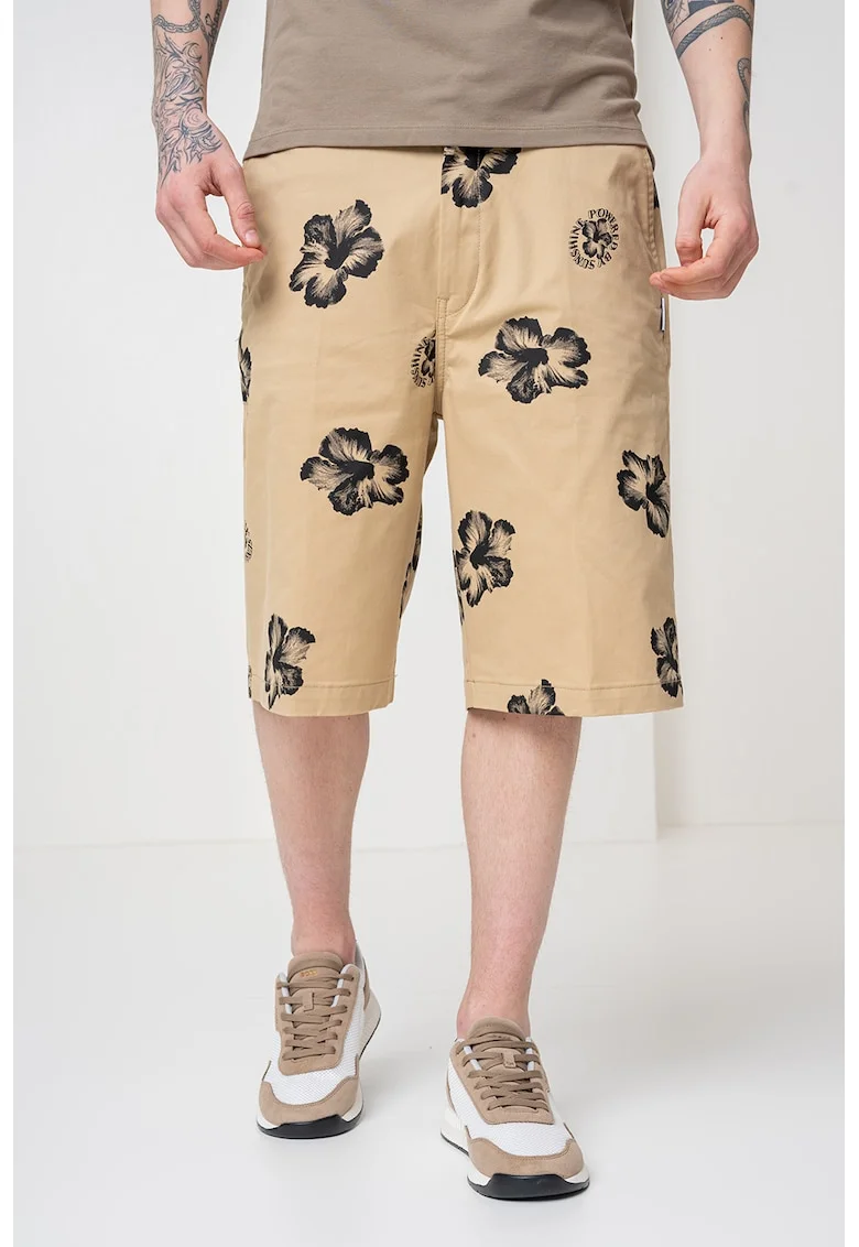 Bermude din amestec de bumbac cu model Damo, Maro camel