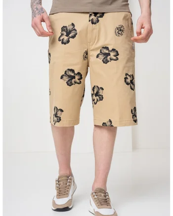 Bermude din amestec de bumbac cu model Damo, Maro camel