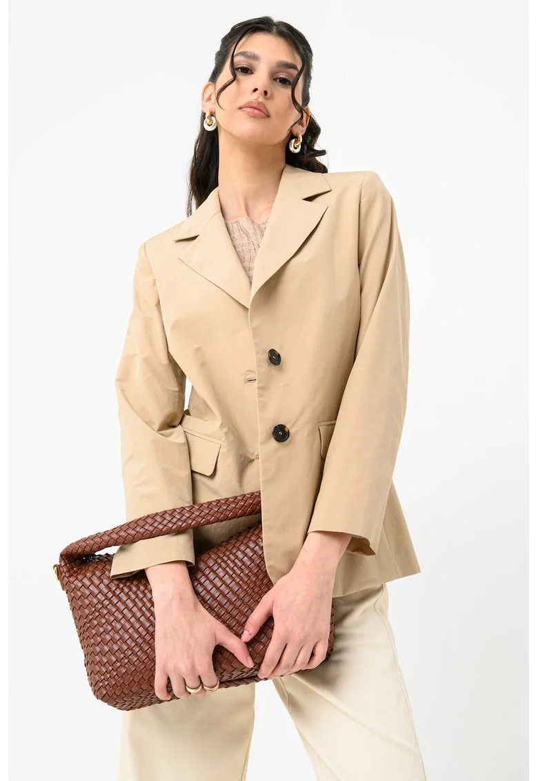Sacou din amestec de bumbac, Maro camel