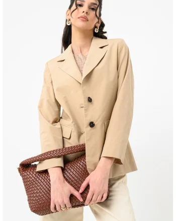Sacou din amestec de bumbac, Maro camel