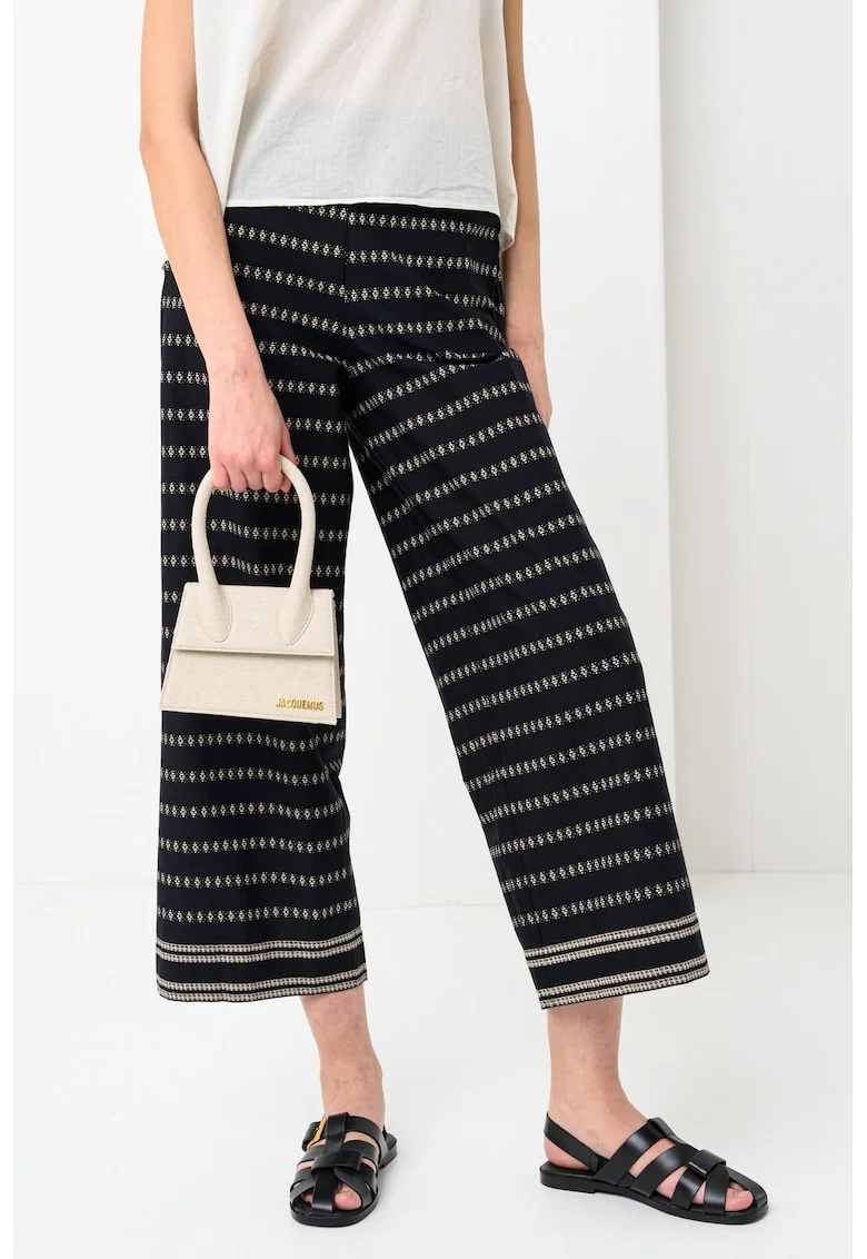Pantaloni crop cu croiala ampla Visavila, Negru/Maro camel