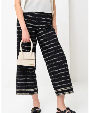 Pantaloni crop cu croiala ampla Visavila, Negru/Maro camel