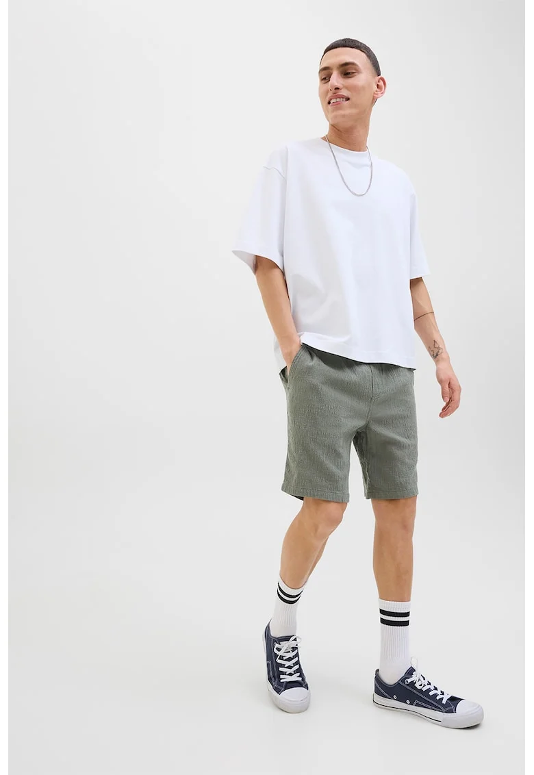 Pantaloni scurti cu snur si model texturat, Verde pal