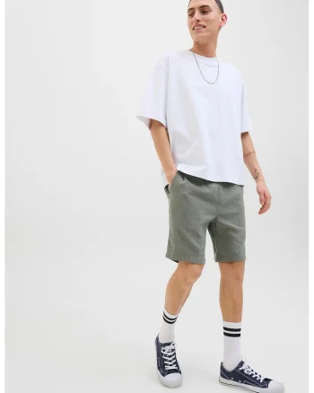 Pantaloni scurti cu snur si model texturat, Verde pal