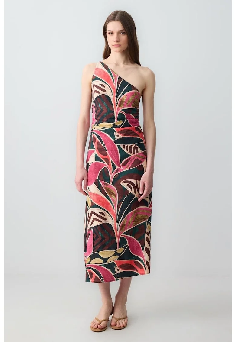 Rochie maxi din amestec de in, Rosu/Negru stins/Verde englez