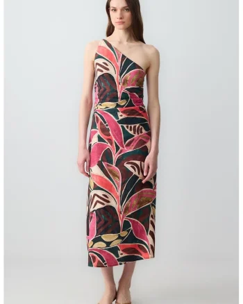 Rochie maxi din amestec de in, Rosu/Negru stins/Verde englez