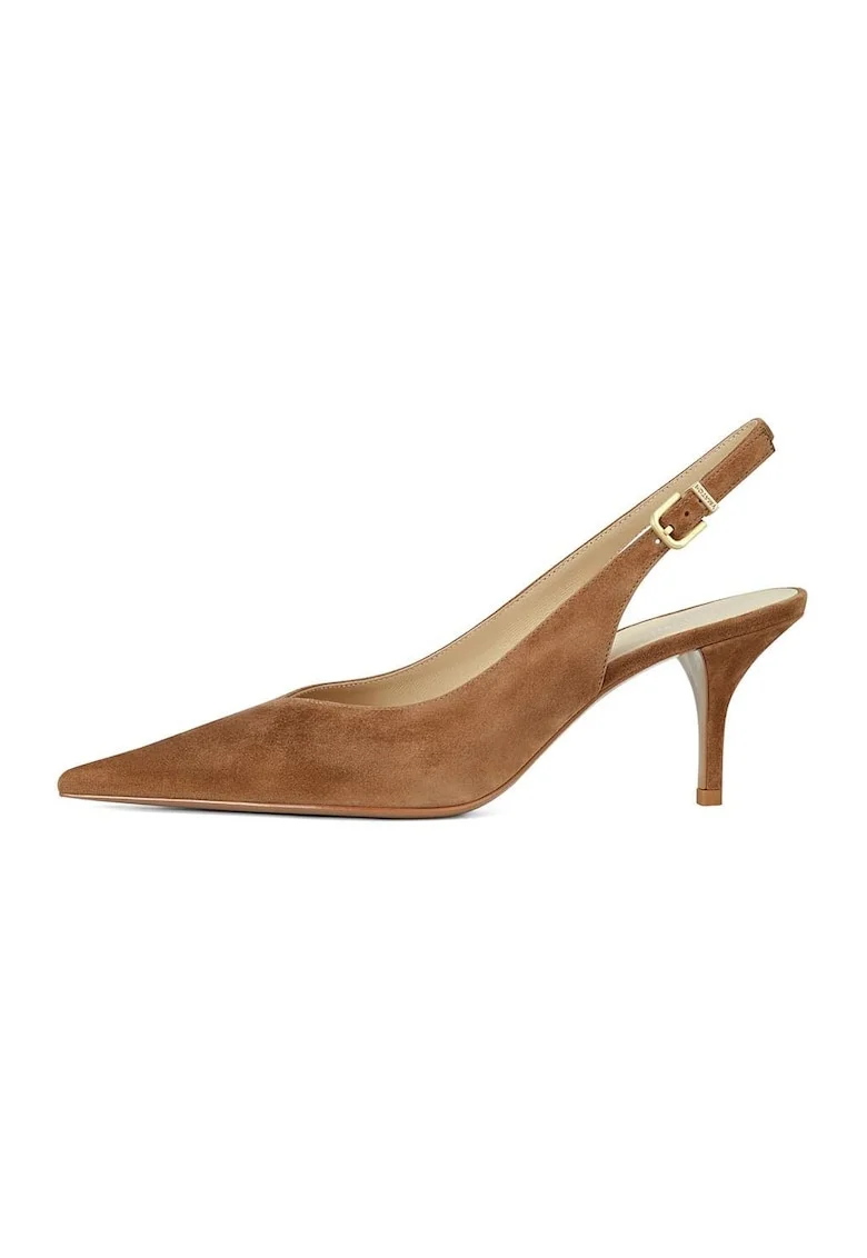 Pantofi slingback de piele intoarsa cu varf ascutit, Maro deschis