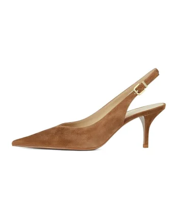 Pantofi slingback de piele intoarsa cu varf ascutit, Maro deschis