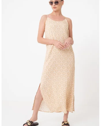 Rochie maxi cu model cu animal print, Maro camel