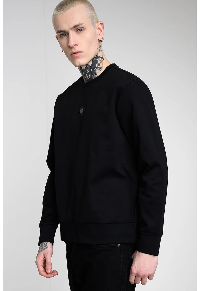 Bluza de trening cu decolteu la baza gatului si model uni, Negru