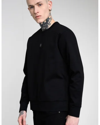 Bluza de trening cu decolteu la baza gatului si model uni, Negru