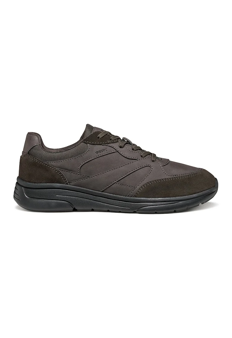Pantofi sport cu insertii de piele intoarsa, Maro inchis/Verde inchis