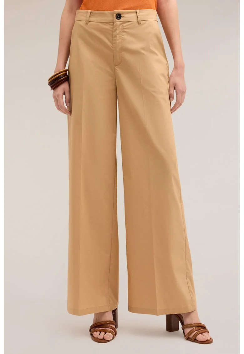 Pantaloni ampli cu talie inalta, Maro camel