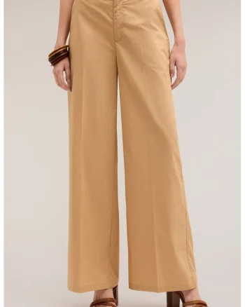 Pantaloni ampli cu talie inalta, Maro camel