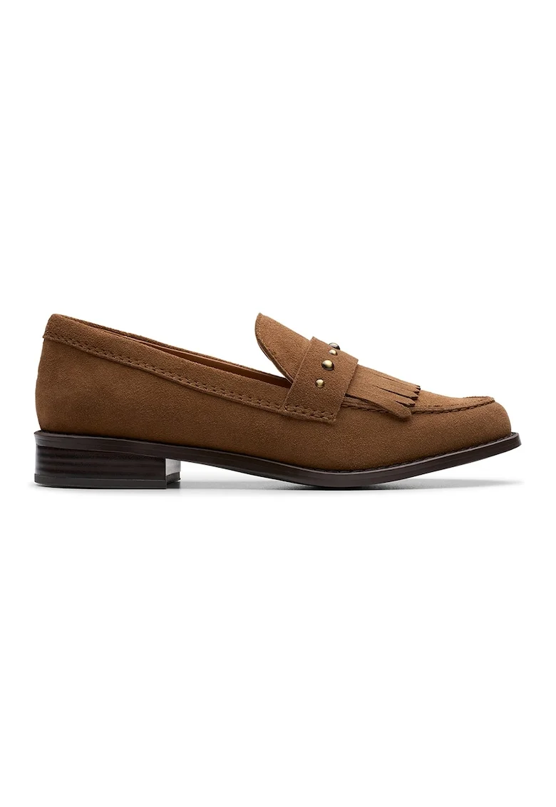 Pantofi loafer de piele intorsa cu franjuri Hana, Maro inchis