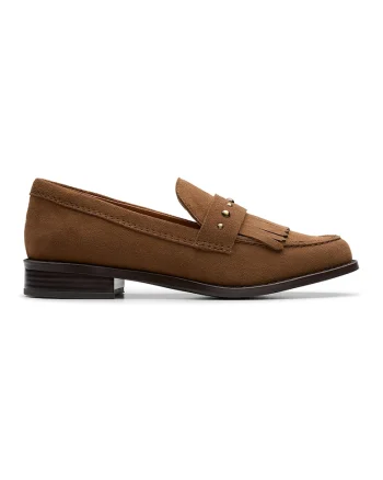 Pantofi loafer de piele intorsa cu franjuri Hana, Maro inchis