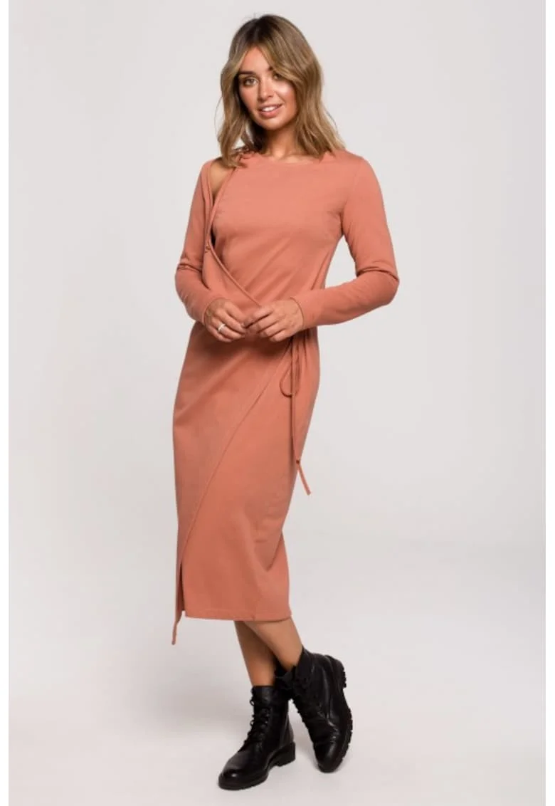 Rochie in straturi cu legare laterala,, Roz somon