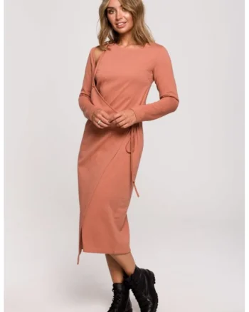 Rochie in straturi cu legare laterala,, Roz somon