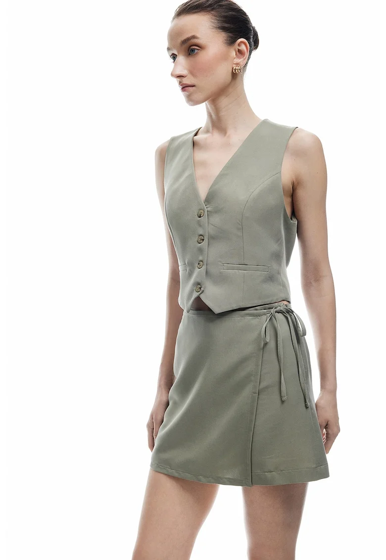 Fusta-pantalon cu talie inalta, Verde pal