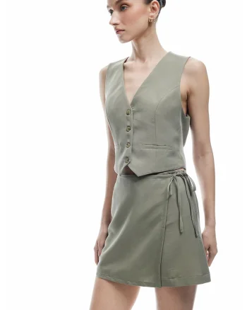 Fusta-pantalon cu talie inalta, Verde pal