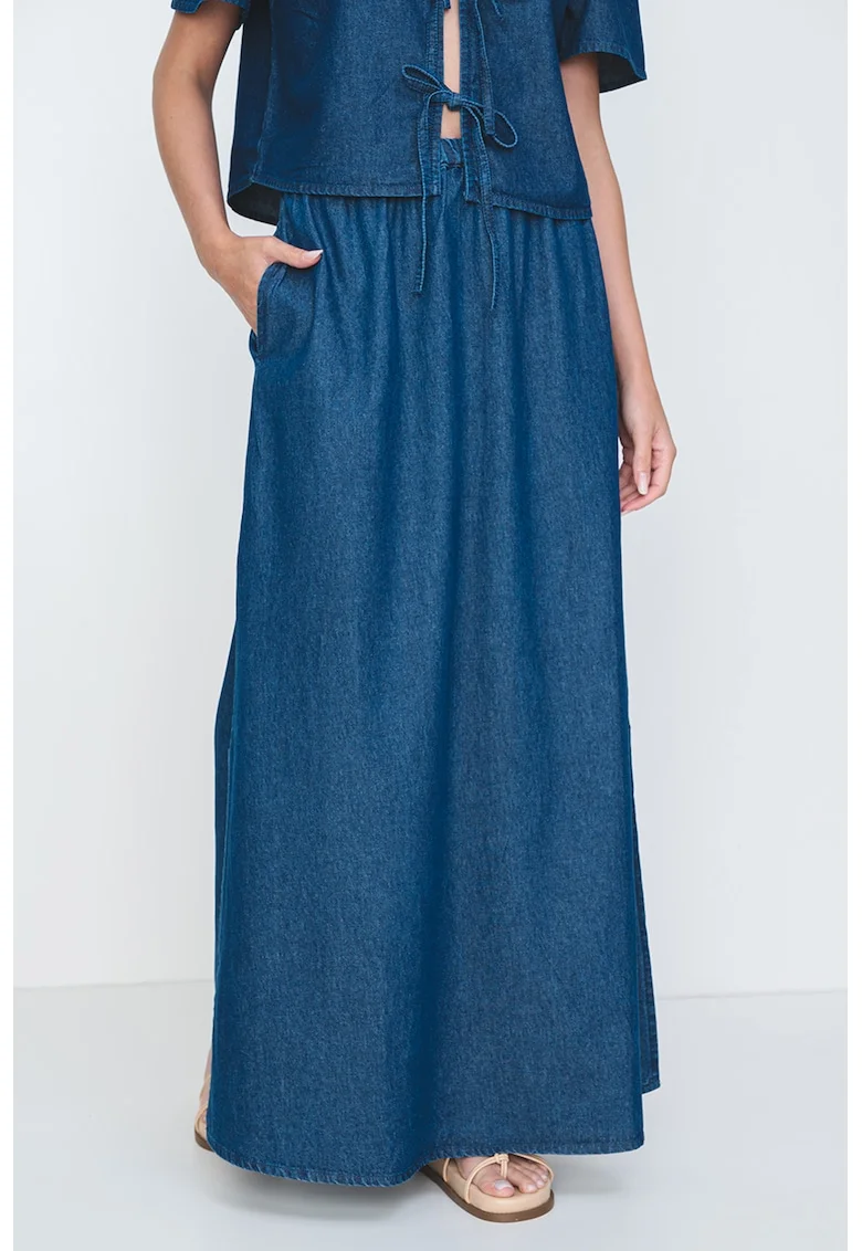 Fusta maxi de denim cu slit lateral Tenim, Albastru inchis