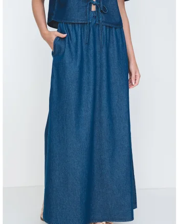 Fusta maxi de denim cu slit lateral Tenim, Albastru inchis